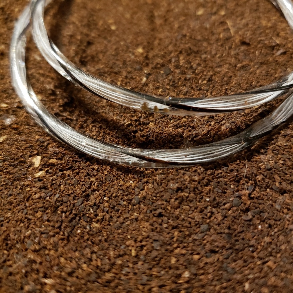 Murano Glass Bangle Bracelets, Black, White Stripe
